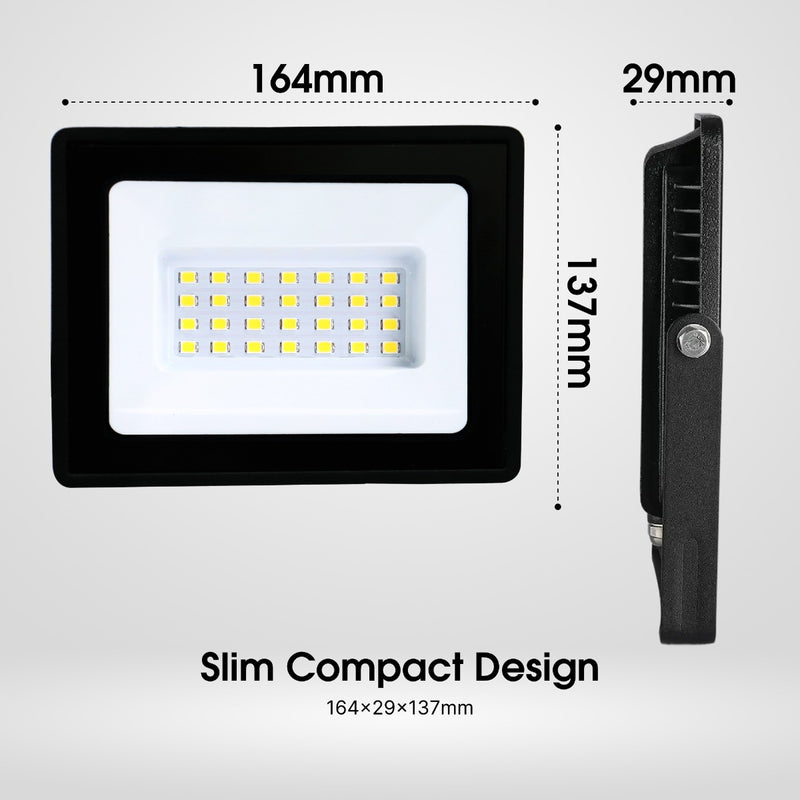 30W Eco Flood LED Outdoor Light – 6500K Cool White - Slim Compact Design