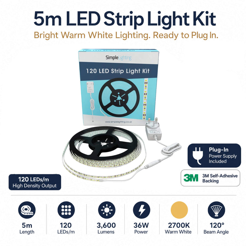 Simple Lighting - 120-5M-27K - Infographics - 5m LED Strip Light Kit