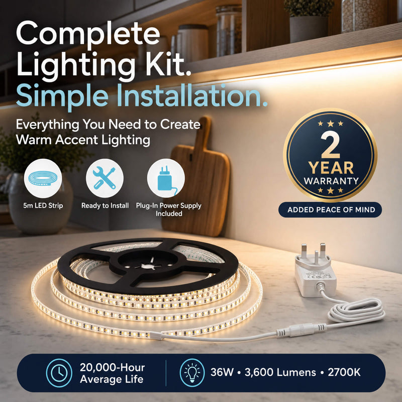 Simple Lighting - 120-5M-27K - Infographics - Complete Lighting Kit.