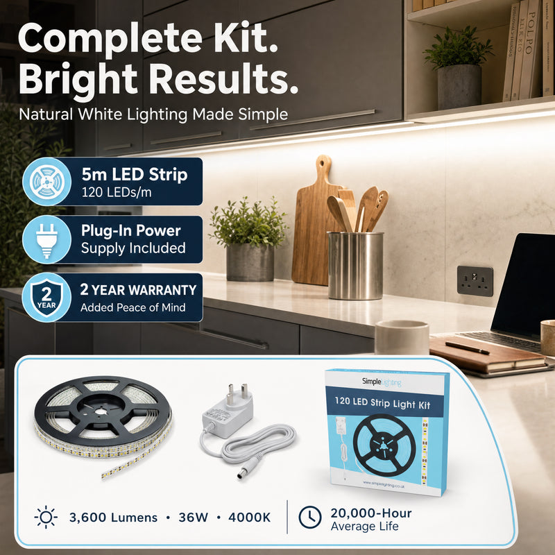 Simple Lighting - 120-5M-4K - Infographics -Complete Kit. Bright Results