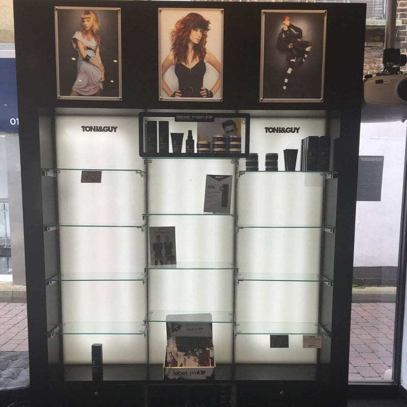 Full shot of a display cabinet with LED tapes in the back