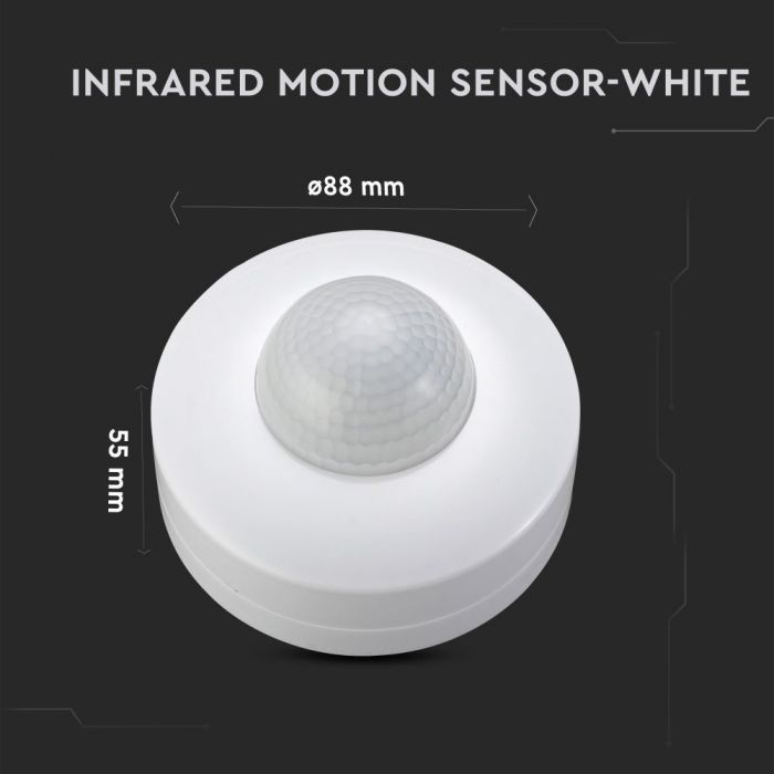 white surface mounted PIR sensor with dimensions