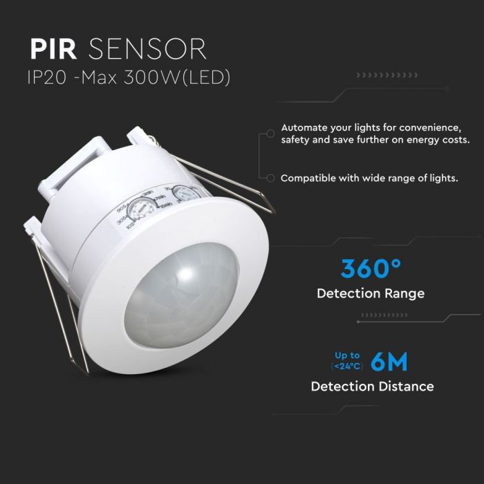 white recessed PIR sensor with detection range