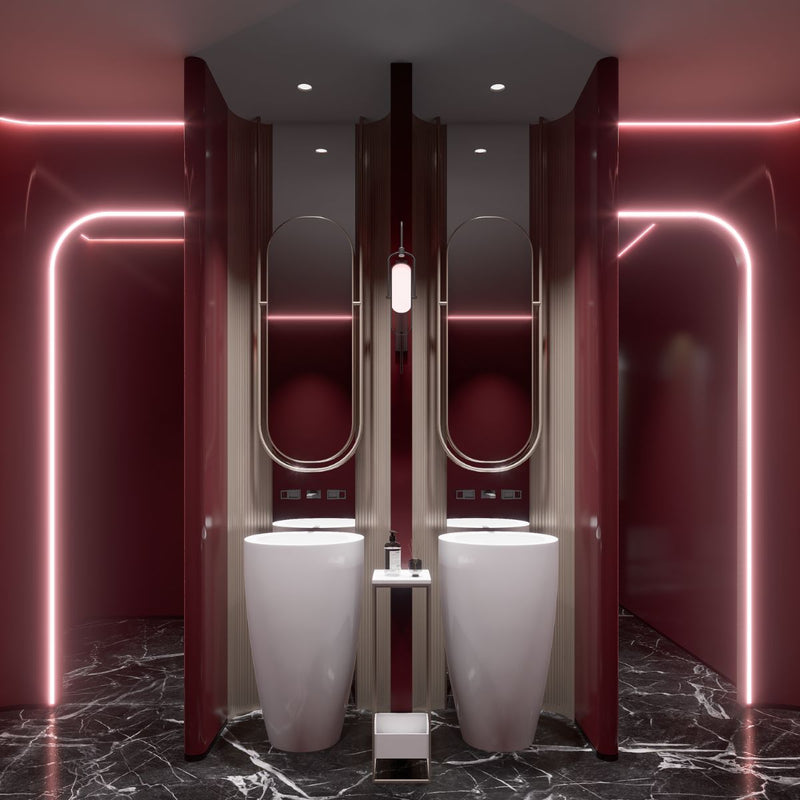 side bending neon flex in a bathroom