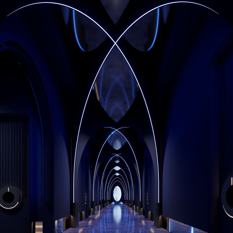 hallway with RGB top bending neon flex LED