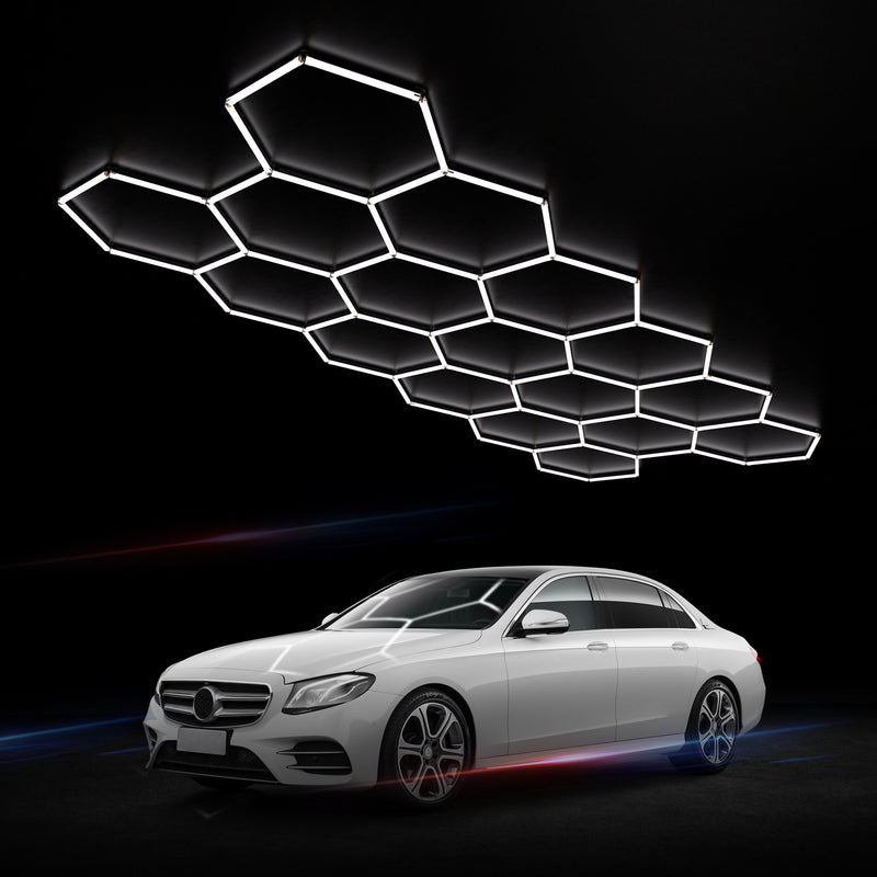 17 x Hexagon LED Light Kit - Cool White, White Finish (Hovering Over White Sports Car)