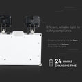 6W LED Emergency Twin Spot (back view) and feature and specs texts on black background