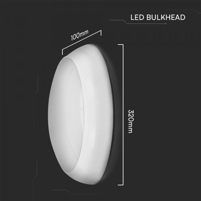 LED Dome Light with Sensor & Emergency - dimensions (in black background)