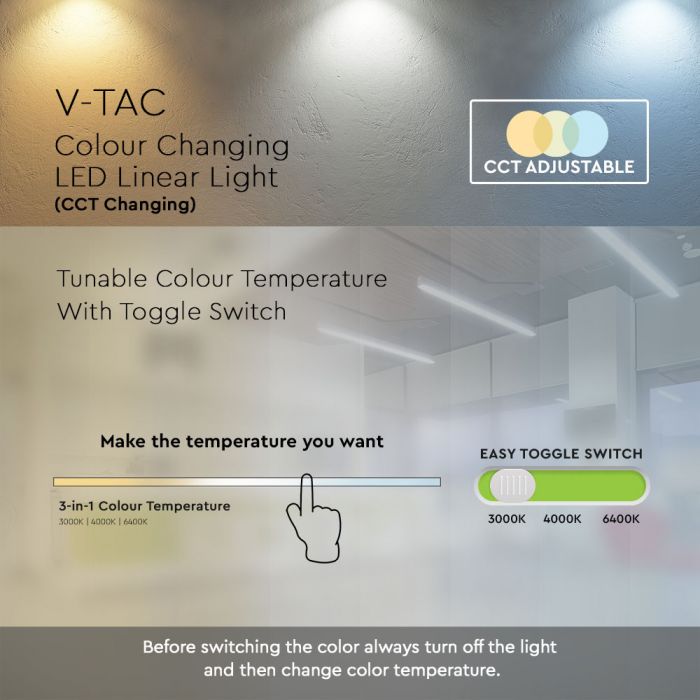 black linear hanging light with CCT information