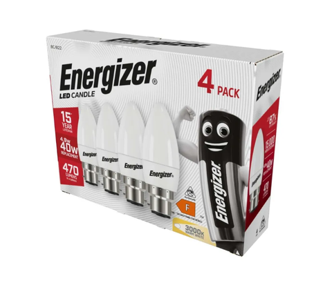Energizer LED Candle B22 (BC) 470lm 4.9W 3,000K (Warm White), Box of 4
