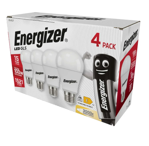 Energizer LED GLS E27 (ES) 1,521lm 13.5W 3,000K (Warm White), Box of 4