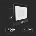 50w LED flood light with PIR sensor with brightness level and beam angle details