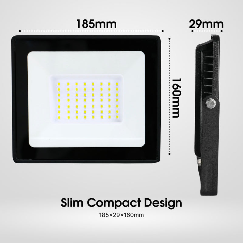 50W Eco Flood LED Outdoor Light – 6500K Cool White - Slim Compact Design