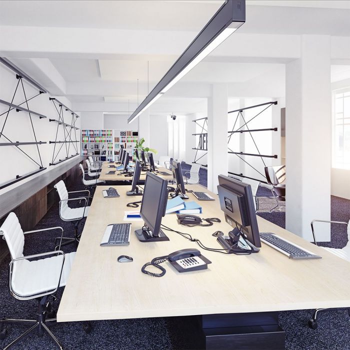 office with black LED linear lights