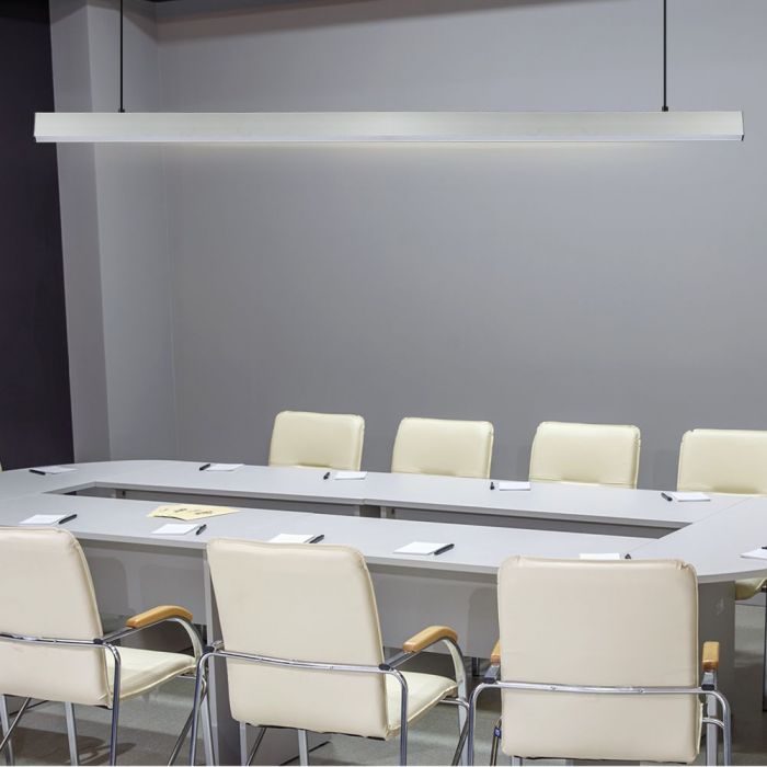 white linear LED light in a meeting room