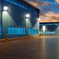 warehouse with mounted 200w LED flood lights