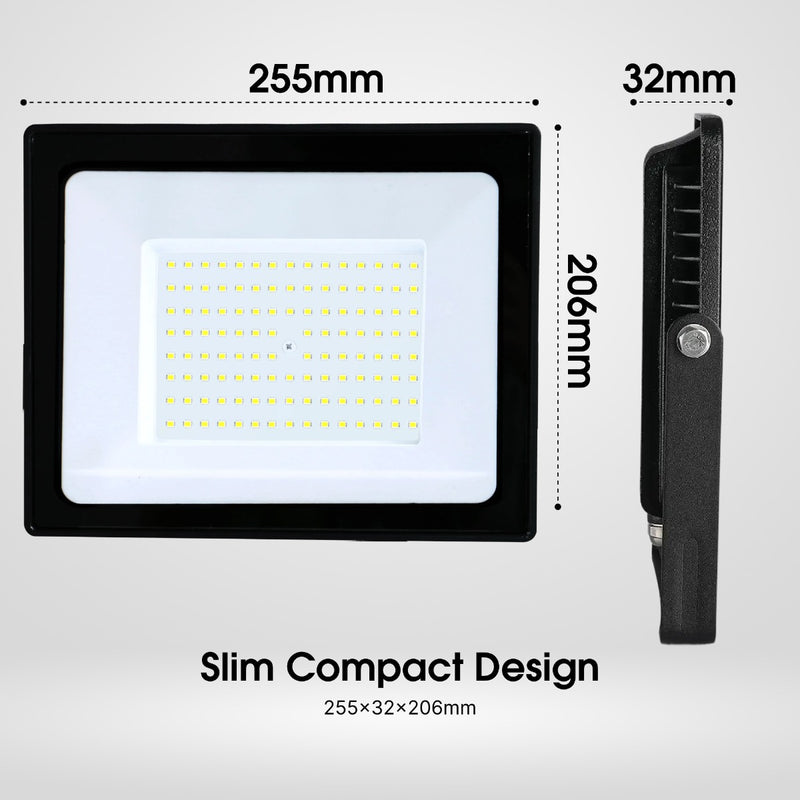 100W Eco Flood LED Outdoor Light – 6500K Cool White - Slim Compact Design