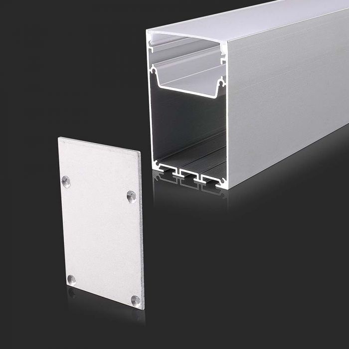 A close-up shot of an LED profile with a separate cover to the side, black background.