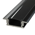 close up of the front of a recessed black LED profile