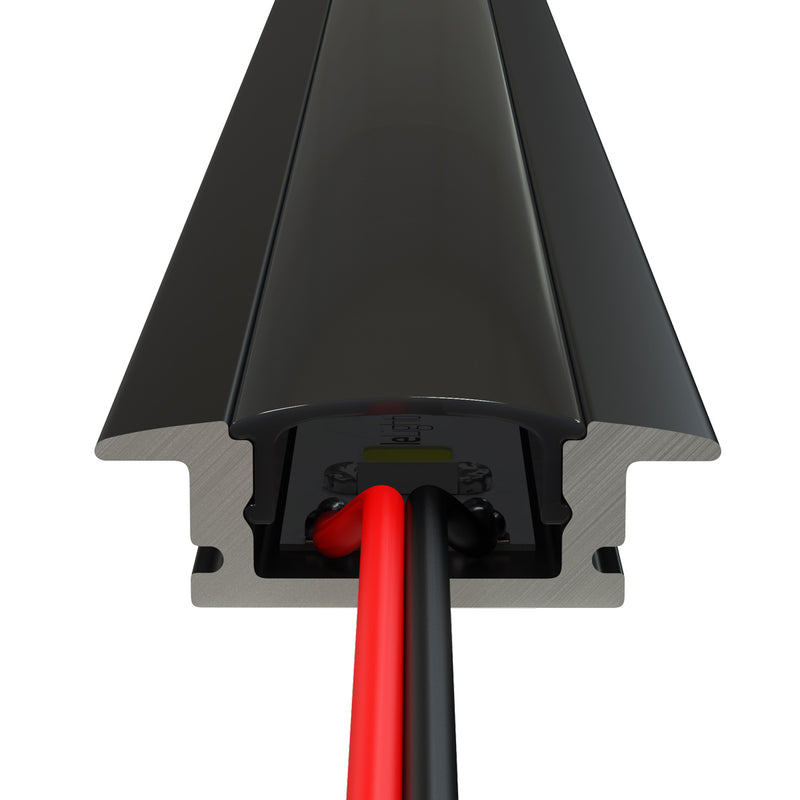 close up of a recessed black LED profile with strip light