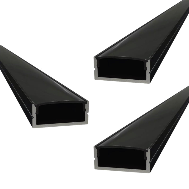 pack of 3 black surface-mounted LED profiles