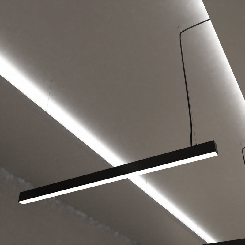 Suspended 5FT (150cm) LED Linear Light with a Black Finish in natural white light