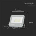 30w floodlight on black background with measurements for height, weight, and thickness