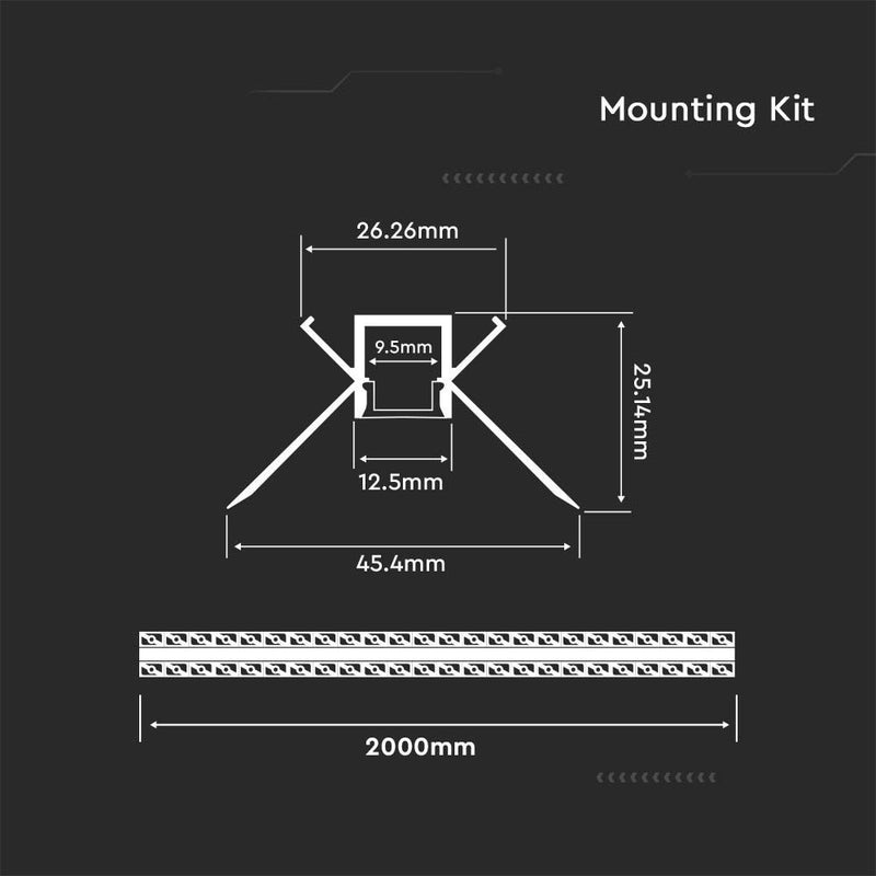 silver LED aluminium profile with dimensions