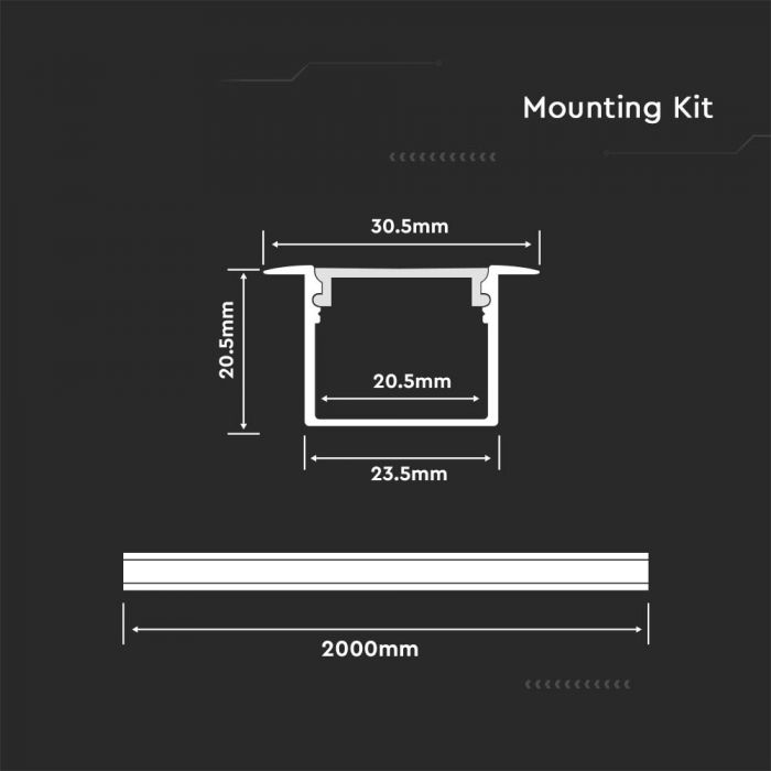 LED profile dimensions on a dark background.