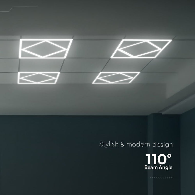 60W LED Diamond Borderline Panel installed in ceiling with text showing beam angle