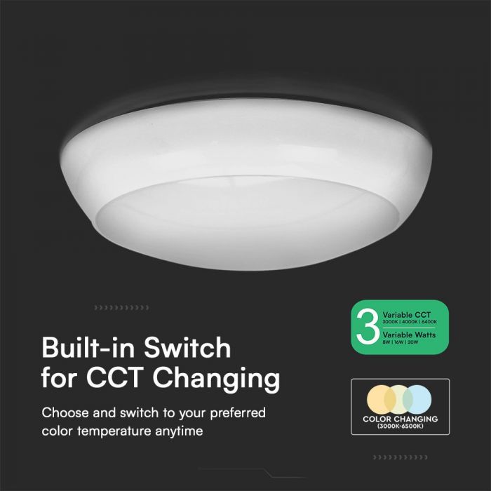 LED Dome Light with Sensor & Emergency - close-up with text description and colour-changing widgets (in black background)