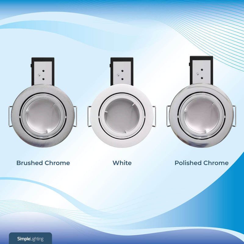 Die-Cast, Tilt, Fire Rated, LED, Dimmable Downlight. GU10, Twist and Lock - White, Brushed Chrome or Chrome