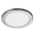 Front view of the silver bezel Discus PIR LED Downlights on a white background.