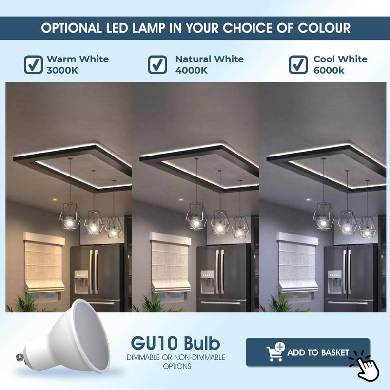 Die-Cast, Fire Rated LED Downlight, GU10, Dimmable, Twist and Lock. Choice of colours.
