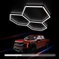 3 x Hexagon LED Light Kit - Cool White, White Finish (with Red Pick-Up Truck)