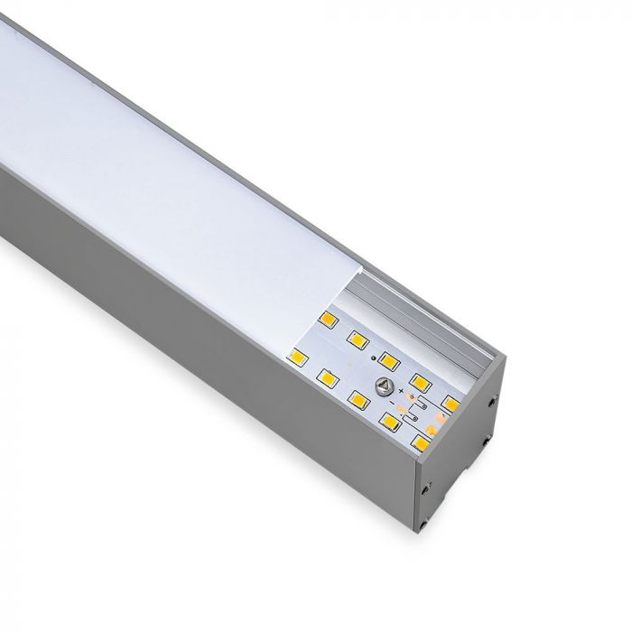 40W LED Linear Hanging Suspension Light (6400K) close up 7 (behind white background).