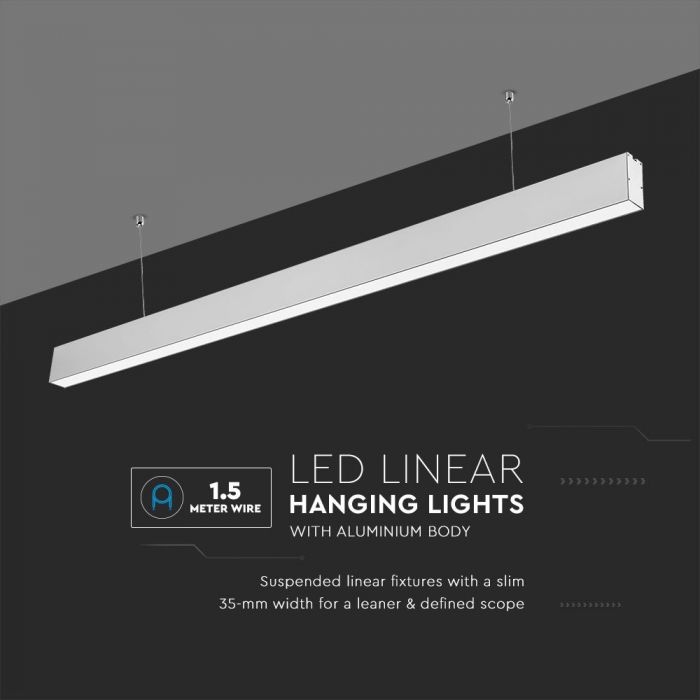 40W LED Linear Hanging Suspension Light (6400K) | Aluminium Body and 1.5-Metre Wire