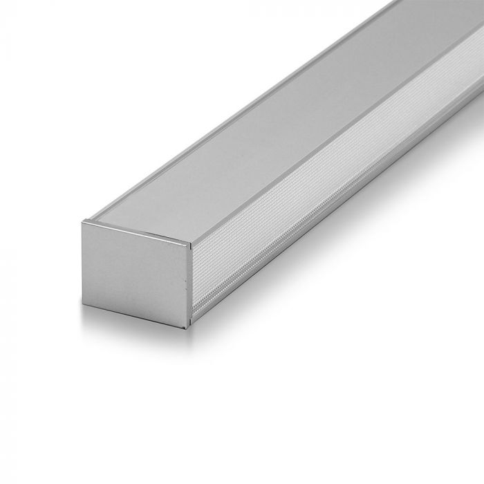 40W LED Linear Hanging Suspension Light (Silver) close up 4 (behind white background).