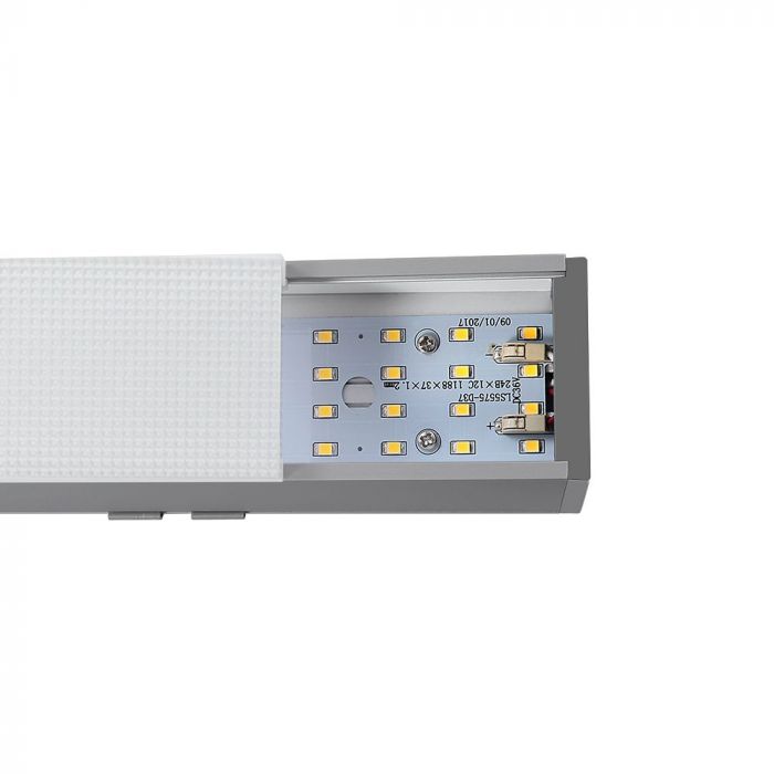 40W LED Linear Hanging Suspension Light (Silver) close up 5 (behind white background).