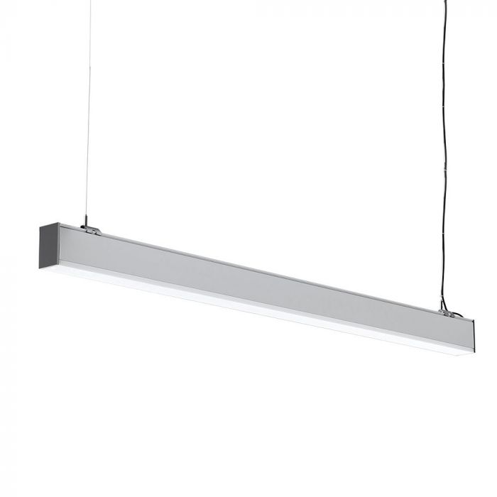 40W LED Linear Hanging Suspension Light (Silver) close up 6 (behind white background).
