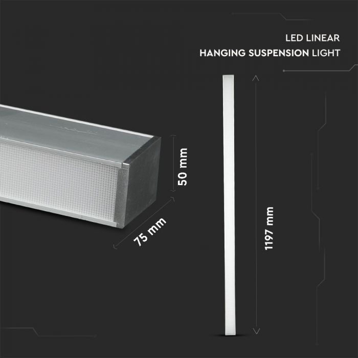 40W LED Linear Hanging Suspension Light (Silver) dimensions.