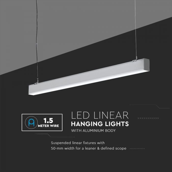 40W LED Linear Hanging Suspension Light (Silver) | Aluminium Body and 1.5-Metre Wire