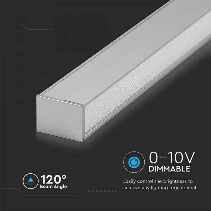 40W LED Linear Hanging Suspension Light (Silver) | 120-Degree Beam Angle, 0-10V Dimmable
