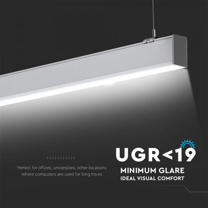 40W LED Linear Hanging Suspension Light (Silver) | UGR<19, Minimum Glare