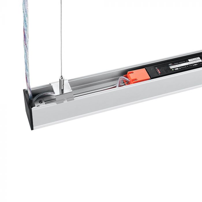 40W LED Linear Hanging Suspension Light (White) close-up 3 (behind white background)