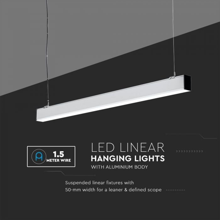 40W LED Linear Hanging Suspension Light (White) | LED Linear Hanging Lights with Aluminium Body and 1.5 Metre Wire