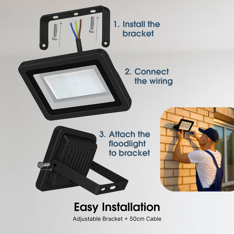 200W Eco Flood LED Outdoor Light – 6500K Cool White - Easy Installation