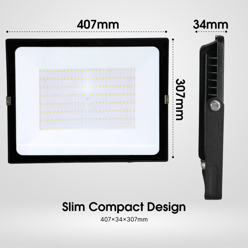 200W Eco Flood LED Outdoor Light – 6500K Cool White - Slim Compact Design