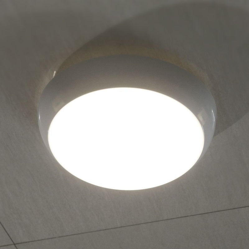 LED Dome Light with Sensor & Emergency – CCT & Wattage Adjustable – IP65 Polo Bulkhead (switched on)