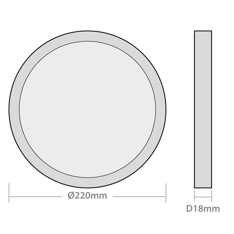 Discus Dimmable LED Downlight illustration showing the different dimensions of its front and side.